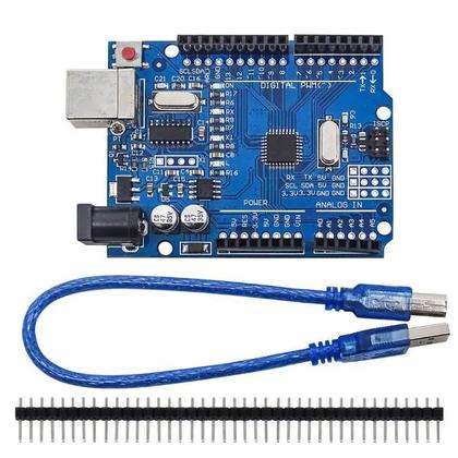 Imagem de Placa De Desenvolvimento ATmega328P UN0 R3 Com Conector De Pinos E Cabo Para Projetos Arduino IDE