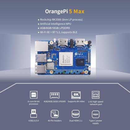 Imagem de Placa de desenvolvimento Orange Pi 5 Max 8GB RAM LPDDR5 8K Video