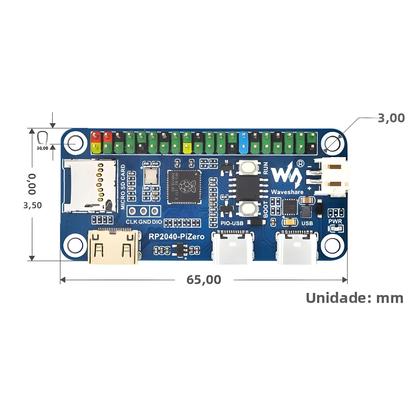 Imagem de Placa De Desenvolvimento RP2040-Pi Zero Compatível Com Mini HDMI Tipo-C De 16MB Com Slot Para TF