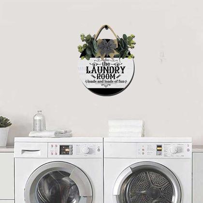 Imagem de Placa de madeira Hilonret Laundry Room Muita diversão e decoração rústica