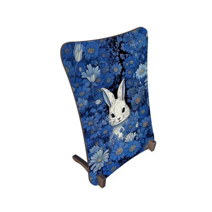 Imagem de Placa de Mesa Curvo Coelho fofo brancos flores azuis