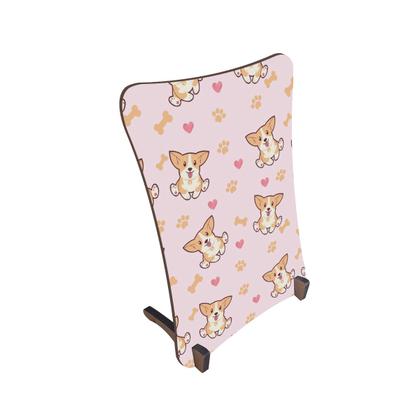 Imagem de Placa de Mesa Curvo Corgi cachorros fofos patinha fundo rosa