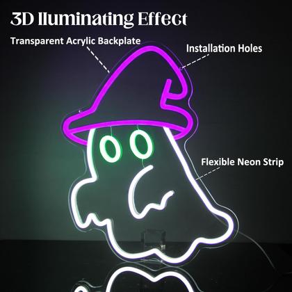 Imagem de Placa de néon CKTBLEY Witch Hat Ghost, decoração de parede de Halloween