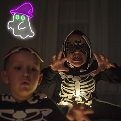 Imagem de Placa de néon CKTBLEY Witch Hat Ghost, decoração de parede de Halloween