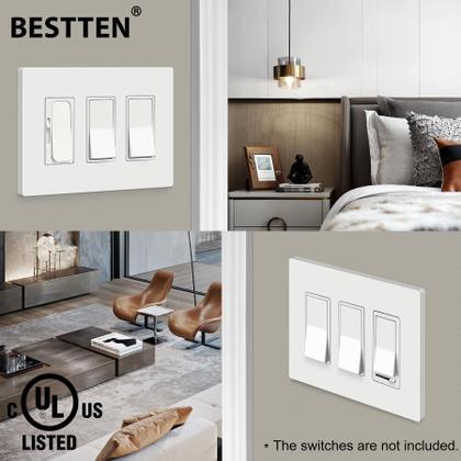 Imagem de Placa de parede BESTTEN USWP4 3 Gang Screwless White 12x17 cm, pacote com 2