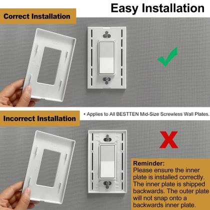 Imagem de Placa de parede BESTTEN USWP4 3 Gang Screwless White 12x17 cm, pacote com 2