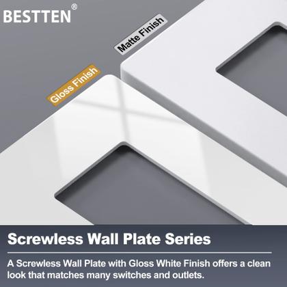 Imagem de Placa de parede BESTTEN USWP4 3 Gang Screwless White 12x17 cm, pacote com 2