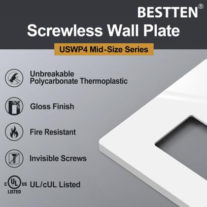 Imagem de Placa de parede BESTTEN USWP4 3 Gang Screwless White 12x17 cm, pacote com 2