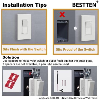 Imagem de Placa de parede BESTTEN USWP4 3 Gang Screwless White 12x17 cm, pacote com 2