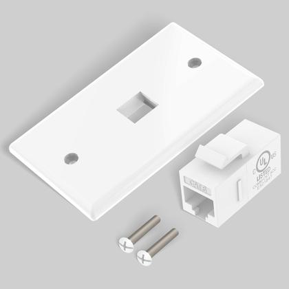 Imagem de Placa de parede Ethernet VCE de 1 porta Cat6 fêmea para fêmea branca
