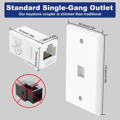 Imagem de Placa de parede Ethernet VCE de 1 porta Cat6 fêmea para fêmea branca