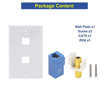 Imagem de Placa de parede VCE Ethernet Coax de 2 portas Cat6 Keystone Jack