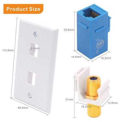 Imagem de Placa de parede VCE Ethernet Coax de 2 portas Cat6 Keystone Jack