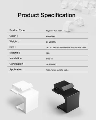 Imagem de Placa de parede VCE Keystone Jack Inserts, pacote com 50 unidades brancas