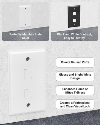 Imagem de Placa de parede VCE Keystone Jack Inserts, pacote com 50 unidades brancas