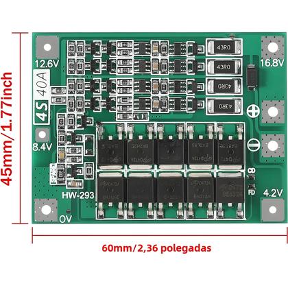 Imagem de Placa de Proteção BMS 3S 4S 40A 60A para Bateria de Íon-Lítio 18650