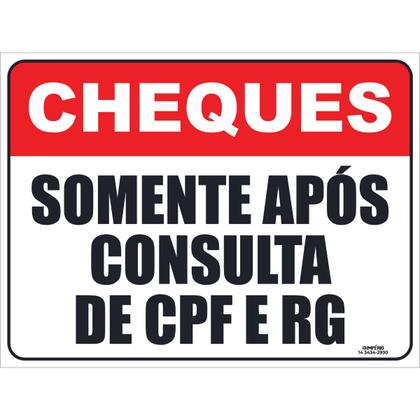 Placa de Sinalização Cheques Somente Após Consulta CPF e RG - Império da Impressão Imagem de Placa de Sinalização Cheques Somente Após Consulta CPF e RG