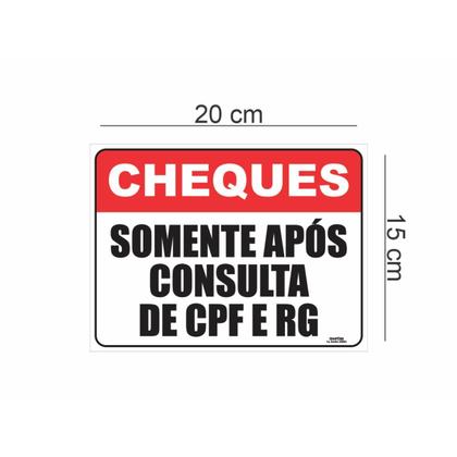 Imagem de Placa de Sinalização Cheques Somente Após Consulta CPF e RG