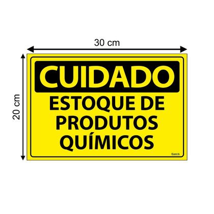 Imagem de Placa De Sinalização Cuidado Estoque De Produtos Químicos 30x20 Ecom IA - SC57 F9e