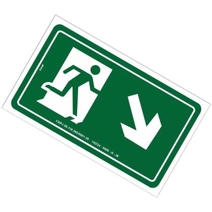 Imagem de Placa de Sinalização S6 Saída de Emergência à Direita Descendo Rota de Fuga PS 15x25cm