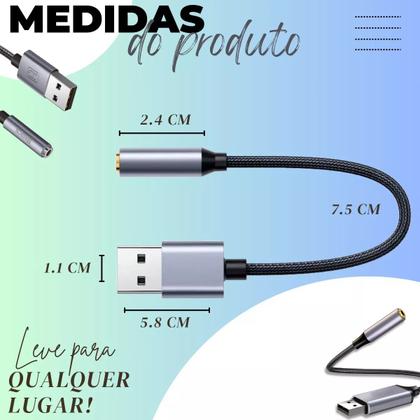 Imagem de Placa De Som Adaptador Usb P2 Fone Microfone Pc Notebook
