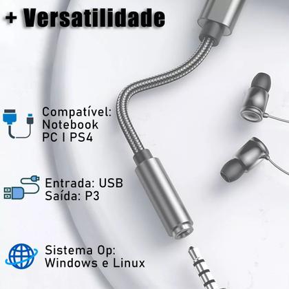 Imagem de Placa De Som Adaptador Usb P2 Fone Microfone Pc Notebook