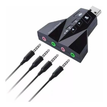 Imagem de Placa de Som Externa USB 7.1 Dupla Adaptador Audio Headset - Kapbom