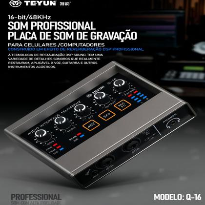 Imagem de Placa De Som Interface de Áudio Profissional Mesa de Som Q-16 USB Mixer De Áudio Gravação