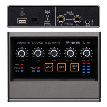 Imagem de Placa De Som Interface de Áudio Profissional Mesa de Som Q-16 USB Mixer De Áudio Gravação