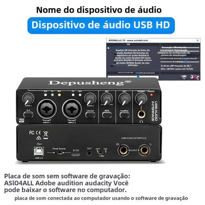 Imagem de Placa de Som Profissional Depusheng MD22 - Interface de Áudio para Estúdio e Live