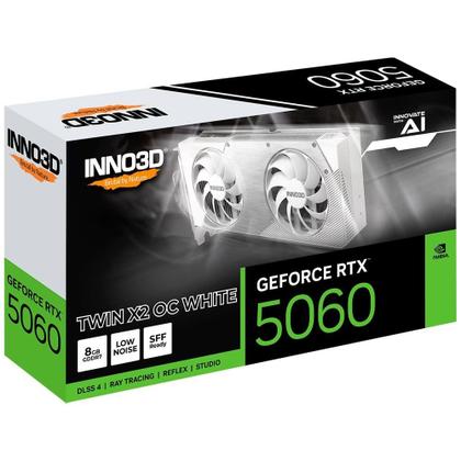Imagem de Placa de Video Inno3D RTX 5060 Twin X2 OC White NVIDIA Geforce, 8GB GDDR7, 2527MHz, 128bits, DLSS 4, Ray Tracing - N50602-08D7X-195070W