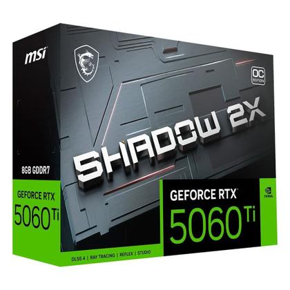 Imagem de Placa de Vídeo MSI GeForce RTX 5060 Ti 8G SHADOW 2X OC PLUS NVIDIA GeForce, 8GB GDDR7, 128-bit - G506T-8S2CP