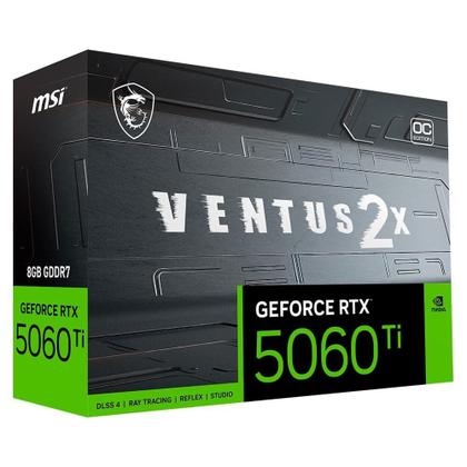 Imagem de Placa de Vídeo MSI RTX 5060 Ti 8G VENTUS 2X OC PLUS NVIDIA GeForce, 8GB GDDR7, 128-bit, 2617 MHz, FP4 e DLSS 4, Ray Tracing - G506T-8V2CP