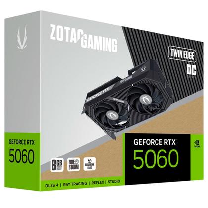 Imagem de Placa de Vídeo Zotac GeForce RTX 5060 Twin Edge OC, 8GB GDDR7, 128Bits, DLSS4, Ray Tracing, Dual Fan - ZT-B50600H-10M