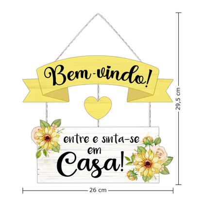 Imagem de Placa Decorativa Bem Vindo com Corda para Porta MDF 6 mm 26x29,5