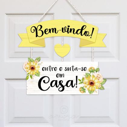 Imagem de Placa Decorativa Bem Vindo com Corda para Porta MDF 6 mm 26x29,5