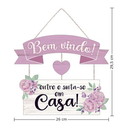 Imagem de Placa Decorativa Bem Vindo com Corda para Porta MDF 6 mm 26x29,5