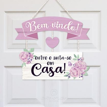 Imagem de Placa Decorativa Bem Vindo com Corda para Porta MDF 6 mm 26x29,5