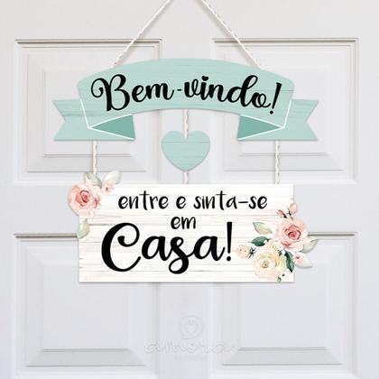 Imagem de Placa Decorativa Bem Vindo com Corda para Porta MDF 6 mm 26x29,5