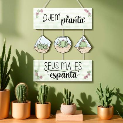 Imagem de Placa Decorativa Com Corda Cactos para Cantinho das Plantas - PC005
