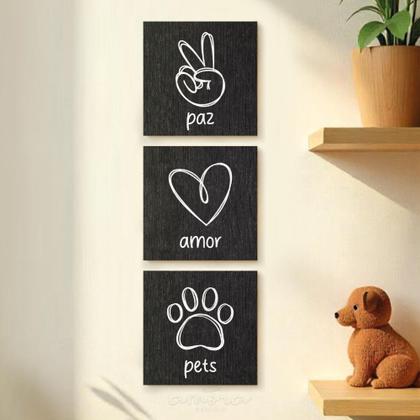 Imagem de Placa Decorativa com Corda ou com Adesivo Paz Amor Pets