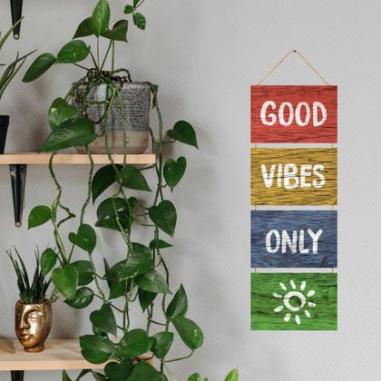 Imagem de Placa Decorativa Mdf Corda P Pendurar Frase Good Vibes Only