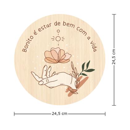 Imagem de Placa Decorativa Redonda 24,5 cm Frase Motivacional Estilo Boho Chic