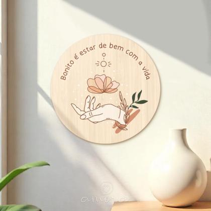 Imagem de Placa Decorativa Redonda 24,5 cm Frase Motivacional Estilo Boho Chic
