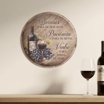 Imagem de Placa Decorativa Redonda Frase Vinho Decoração para Adega 29cm