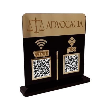 Imagem de Placa Display Logo e 2 Qr Code Pix e Wifi em Acrílico Dourado e Preto