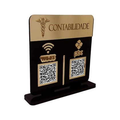Imagem de Placa Display Logo e 2 Qr Code Pix e Wifi em Acrílico Dourado e Preto
