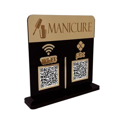 Imagem de Placa Display Logo e 2 Qr Code Pix e Wifi em Acrílico Dourado e Preto