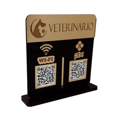 Imagem de Placa Display Logo e 2 Qr Code Pix e Wifi em Acrílico Dourado e Preto