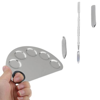Imagem de Placa e Espátula em Aço Inox para Mistura de Maquiagem